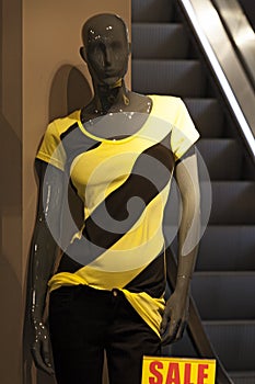 Sweater in yellow and black stripes to attract attention in the clothing store New Yorker