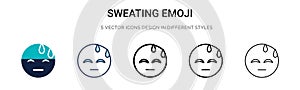 Sweating emoji icon in filled, thin line, outline and stroke style. Vector illustration of two colored and black sweating emoji