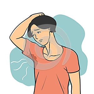 Sweating Young Man Feeling Bad Smell Coming