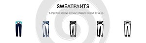 Sweatpants icon in filled, thin line, outline and stroke style. Vector illustration of two colored and black sweatpants vector