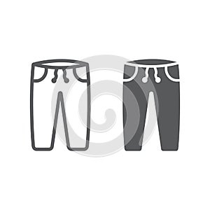 Sweatpants line and glyph icon, clothes and sport, pants sign, vector graphics, a linear pattern on a white background.