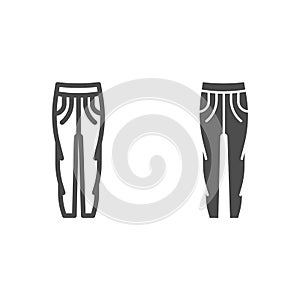 Sweatpants line and solid icon, sports clothes concept, sports trousers sign on white background, pants icon in outline