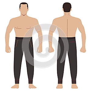 Sweatpants man template front, back views