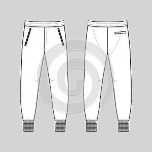 Sweatpants man template front, back views