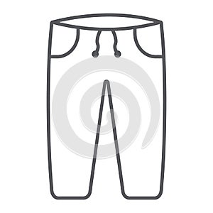 Sweatpants thin line icon, clothes and sport, pants sign, vector graphics, a linear pattern on a white background.