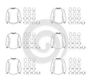 Sweatshirt template different vector models, front and back view