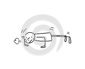 Sweaty stick figure doing push up exercise and plank