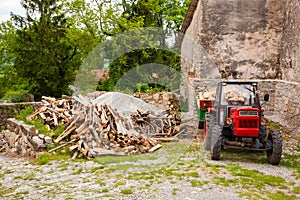 Swed-off tree trunks on a trailer