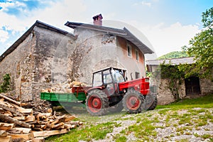 Swed-off tree trunks on a trailer