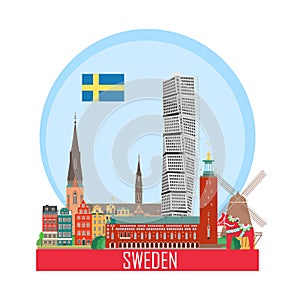 Sweden background with national attractions