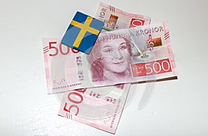 Sweden, banknotes with Swedish flag