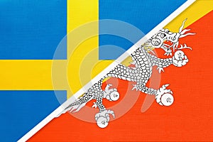 Sweden and Bhutan, symbol of national flags from textile