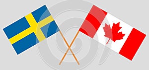 Sweden and Canada. The Swedish and Canadian flags. Official colors. Correct proportion. Vector