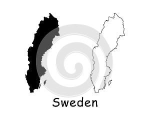 Sweden Country Map. Black silhouette and outline isolated on white background. EPS Vector