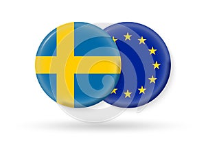 Sweden and EU circle flags. 3d icon. European Union and Swedish national symbols. Vector