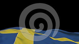 Sweden fabric flag waving on the wind loop. Swedish embroidery stiched cloth banner swaying on the breeze. Half-filled black