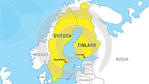 Sweden and Finland Map. Zoom on World Map. Vector Illustration