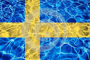 Sweden flag with abstract neon light water effect