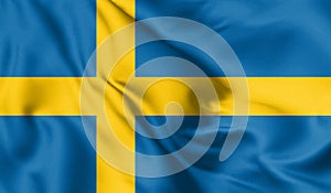 Sweden flag blowing in the wind. Background texture. 3d Illustration