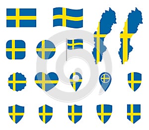 Sweden flag icons set, national flag of Kingdom of Sweden