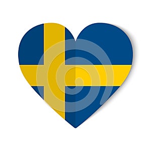 Sweden flag with origami style on heart background