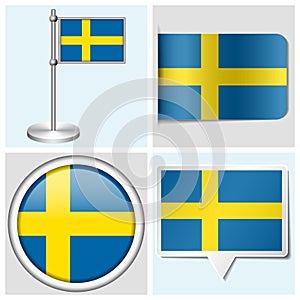 Sweden flag - set of sticker, button, label