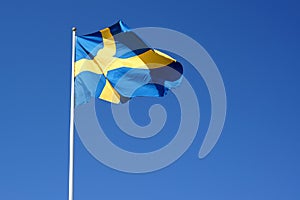Sweden flag waving against the clear blue sky