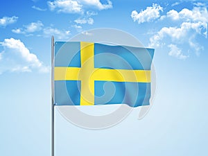 Sweden flag waving sky background 3D illustration