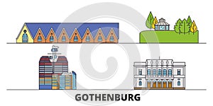 Sweden, Gothenburg flat landmarks vector illustration. Sweden, Gothenburg line city with famous travel sights, skyline