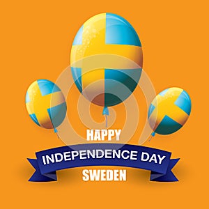 Sweden indepedence day celebration banner or poster with greeting text and balloons in sky. vector swedish greeting card