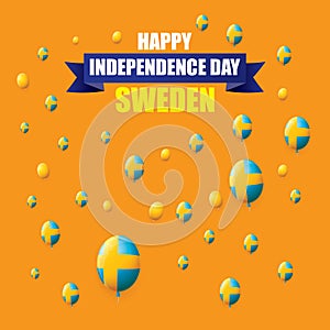 Sweden indepedence day celebration banner or poster with greeting text and balloons in sky. vector swedish greeting card