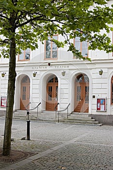 Sweden Kalmar Square with theatre and tree