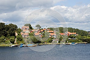 Sweden Karlskrona Island with typical old houses