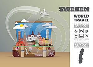 Sweden Landmark Global Travel And Journey Infographic luggage.3D Design Vector Template.vector/illustration. can be used for your