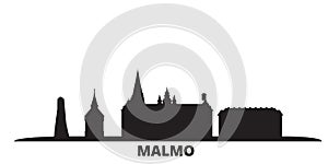 Sweden, Malmo city skyline isolated vector illustration. Sweden, Malmo travel black cityscape