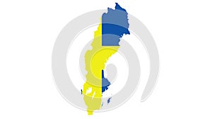 Sweden  map with flag texture on  white background, illustration,textured , Symbols of Sweden ,for advertising ,promote, TV