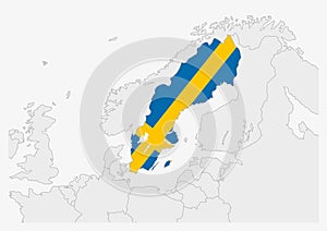 Sweden map highlighted in Sweden flag colors