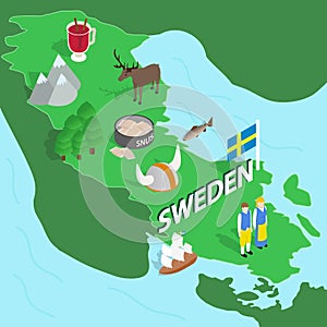 Sweden map, isometric 3d style