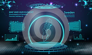sweden map light connecting effect background. abstract digital technology UI, GUI, futuristic HUD Virtual Interface with sweden