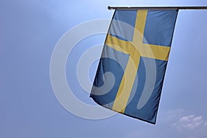 Sweden national flag blowing in the wind