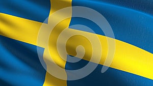 Sweden national flag blowing in the wind . Official patriotic abstract design. 3D rendering illustration of waving sign