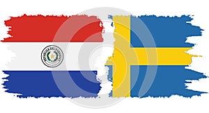 Sweden and Paraguay grunge flags connection vector