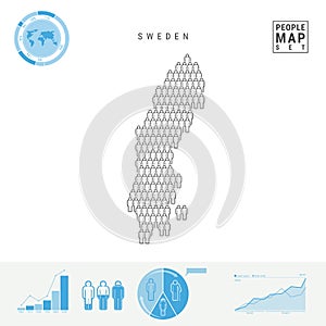 Sweden People Icon Map. Stylized Vector Silhouette of Sweden. Population Growth and Aging Infographics