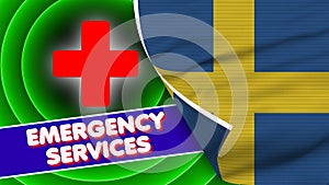 Sweden Realistic Flag with Emergency Services Title Fabric Texture 3D Illustration