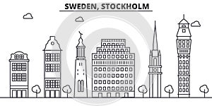 Sweden, Stockholm architecture line skyline illustration. Linear vector cityscape with famous landmarks, city sights