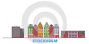 Sweden, Stockholm City line cityscape, flat vector. Travel city landmark, oultine illustration, line world icons