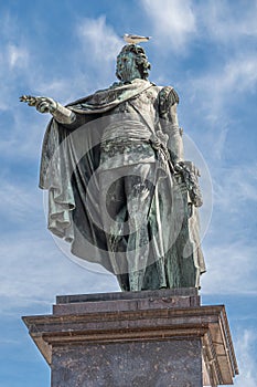 Closeup of Gustav III statue, Skeppsbron quay, Stockholm, Sweden photo