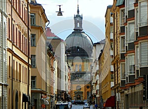 Sweden, Stockholm, view of the Church of Catherine (Katarina Kyrka) from Roddargatan Street