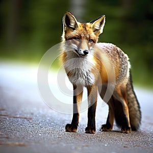 Sweden, Uppland, Lidingo, Fox standing on road photo