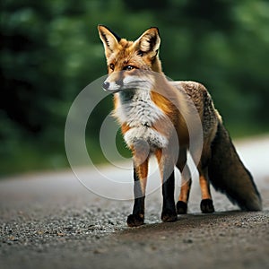 Sweden, Uppland, Lidingo, Fox standing on road